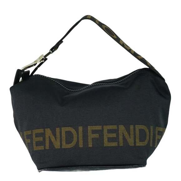 FENDI 26586 Canvas Vanity Handbag Pouch Black Brown